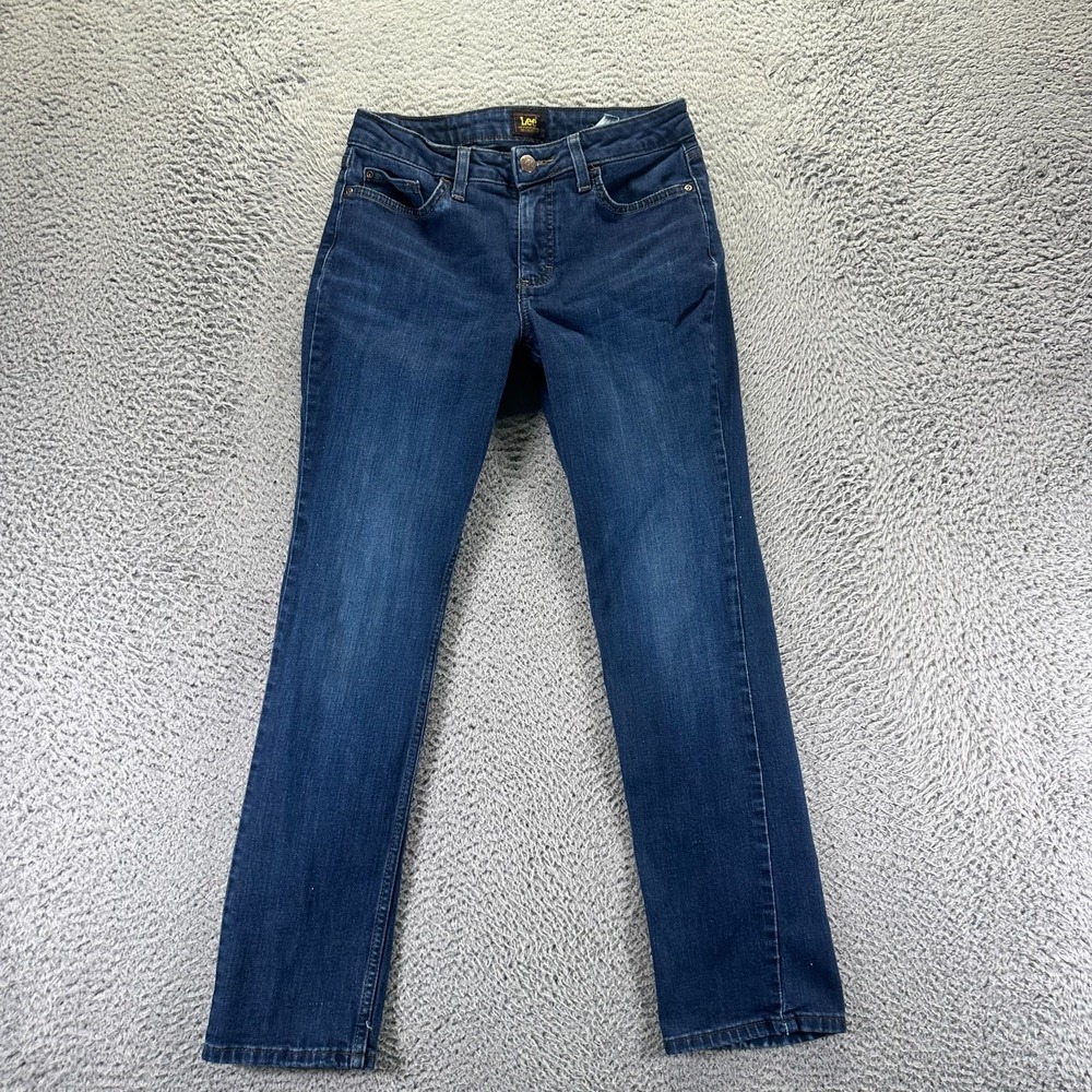 Lee Jeans Women's 6 Blue Cotton Denim Straight Leg Travel Workwear Faded Stretch